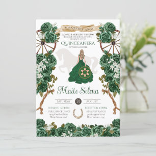 Emerald Green Quinceanera Elegant Rose Charro Invitation