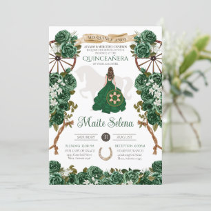 Emerald Green Quinceanera Elegant Rose Charro Invitation