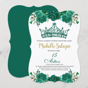 Emerald Green Quinceanera invitation