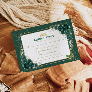 Emerald Green Quinceanera Mis Quince 15 Anos RSVP Enclosure Card