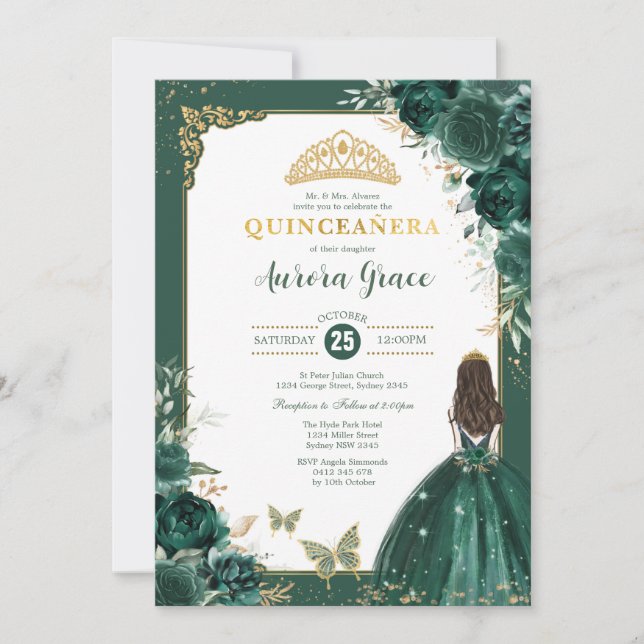 Emerald Green Quinceañera Princess 15th Birthday Invitation (Front)