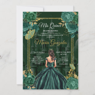 Emerald Green Quinceañera Princess Butterfly Invitation