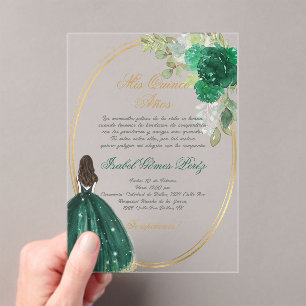 Emerald green Quinceanera silhouette Acrylic Invitations