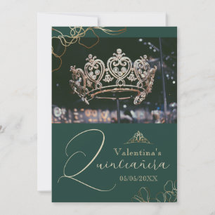 Emerald Green Quinceañera thank you card template