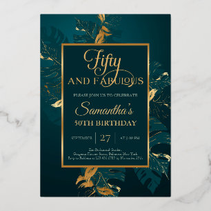 Emerald green real gold foil fifty and fabulous