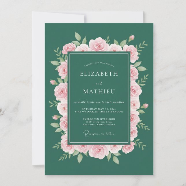 Emerald Green Refined Rose Wedding Invitation (Front)