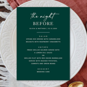 Emerald Green Rehearsal Dinner Night Before Menu