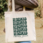 Emerald Green Retro Boho Personalised Bachelorette Tote Bag<br><div class="desc">This emerald green personalised bachelorette tote bag is perfect for your bridal shower or bachelorette party! Not only is it stylish, but it's also a great way to show your bridesmaids just how much you care about them. This tote is personalised with their name and a special message, so it's...</div>