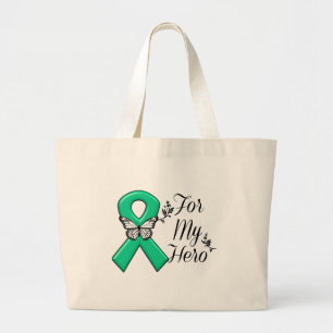 Emerald Green Ribbon For My Hero Large Tote Bag