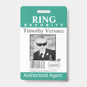 Emerald Green Ring Bearer Security Badge ID Badge