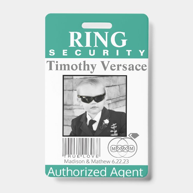 Emerald Green Ring Bearer Security Badge ID Badge (Front)