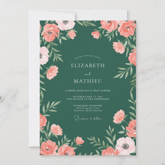 Emerald Green Romantic Woodland Wedding Invitation (Front)
