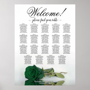 Emerald Green Rose 19 Table Wedding Seating Chart