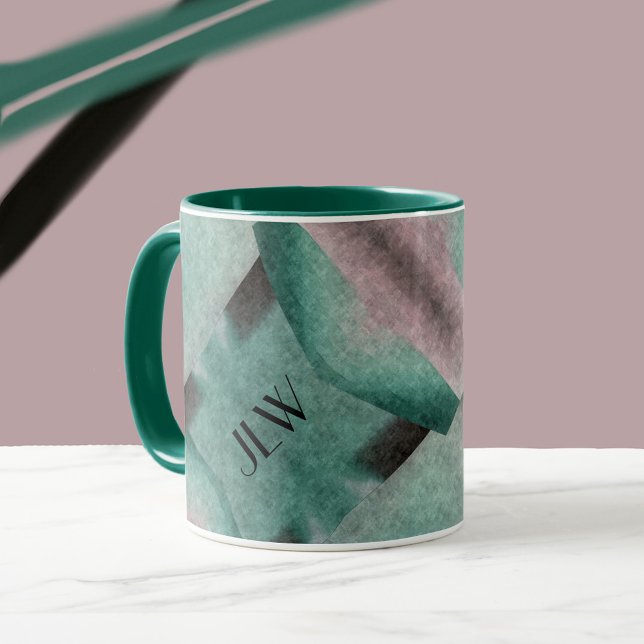 Emerald Green Rose Art Deco Abstract with Initials Mug (Creator Uploaded)