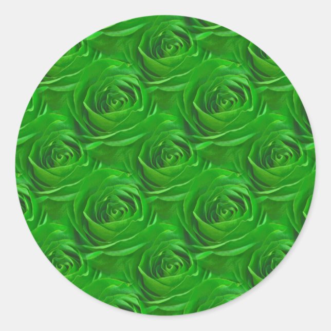 Emerald Green Rose Centre Wallpaper Pattern Classic Round Sticker (Front)