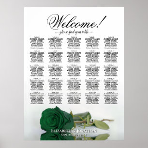 Emerald Green Rose Elegant 25 Table Seating Chart
