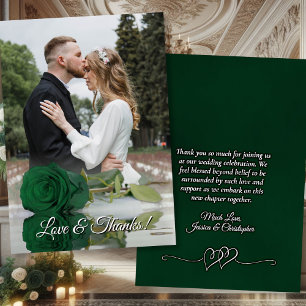 Emerald Green Rose Elegant Wedding Photo Overlay Thank You Card