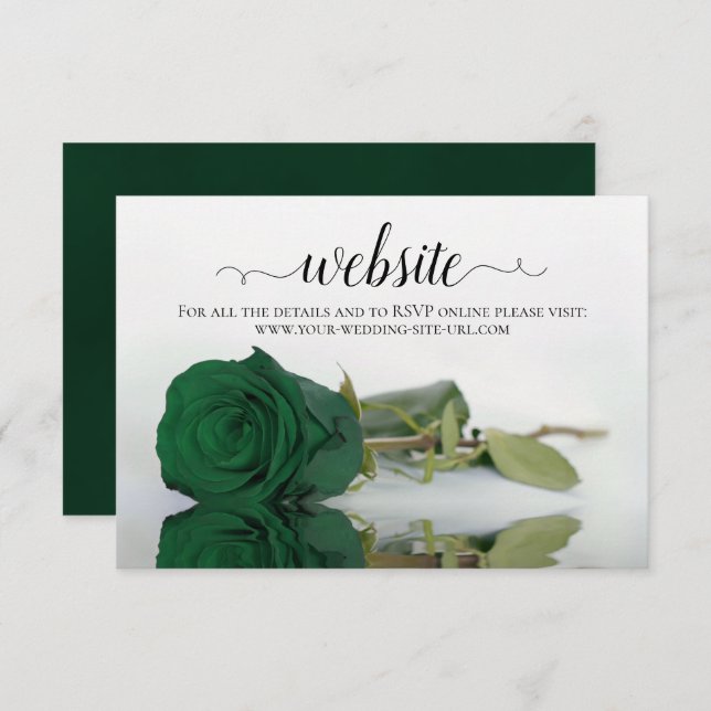 Emerald Green Rose Elegant Wedding Website Enclosure Card (Front/Back)