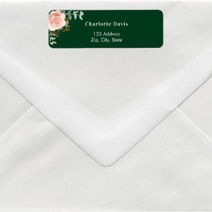 Emerald green rose floral return address  label