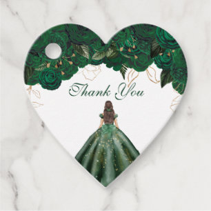 Emerald Green Rose Floral Thank You Quinceanera Favour Tags