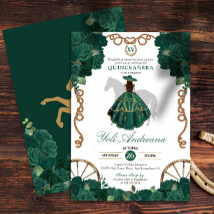 Emerald Green Rose Floral Western Quinceañera Invitation