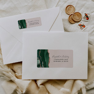 Emerald Green Rose Gold Agate Blush Return Address Label