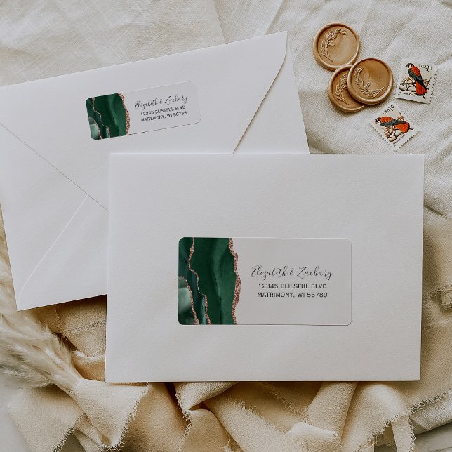Emerald Green Rose Gold Agate Return Address Label (Creator Uploaded)