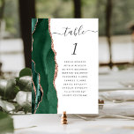 Emerald Green Rose Gold Agate Wedding Table Number<br><div class="desc">The left-hand edge of this elegant modern wedding table number card features an emerald green watercolor agate border trimmed with faux rose gold glitter. The word "table" appears in charcoal grey handwriting script on a white background. Add the names of your guests who are assigned to each table.</div>