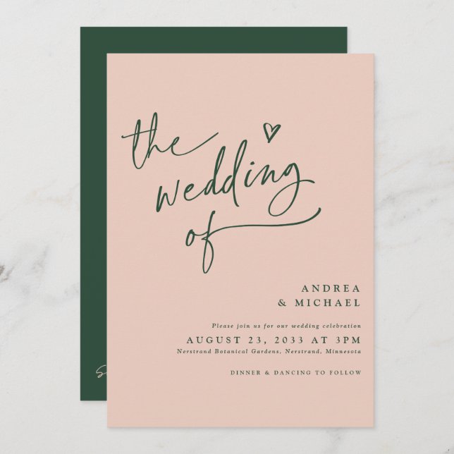 Emerald Green Rose Gold Fun Wedding Invitation (Front/Back)