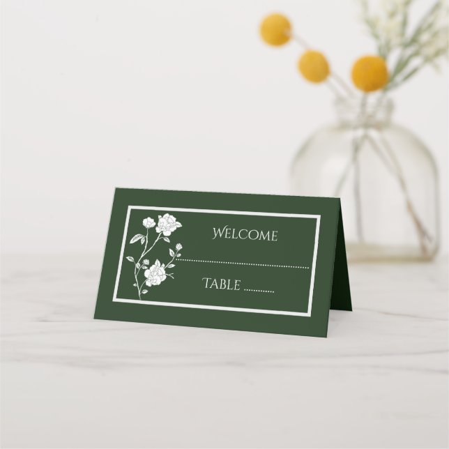 Emerald Green Rose Reception Place Card (Front)