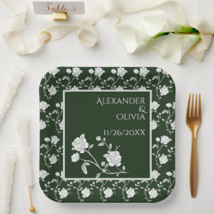 Emerald Green Rose Wedding Shower Paper Plates