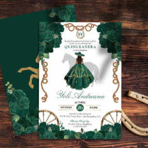 Emerald Green Rose Western Quinceanera Invitation