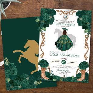 Emerald Green Roses Charro Vestidos Quinceañera Invitation