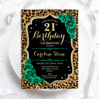 Emerald Green Roses Leopard Print 21st Birthday
