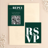 Emerald Green RSVP Cards for Wedding QR Code