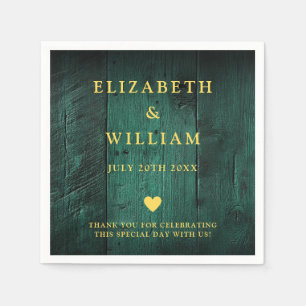 Emerald Green Rustic Boho Barn Wood Wedding Napkin