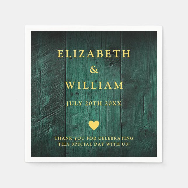 Emerald Green Rustic Boho Barn Wood Wedding Napkin (Front)