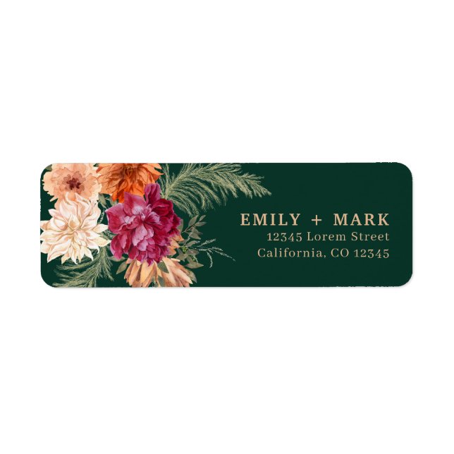Emerald green rustic fall wedding return address label (Front)