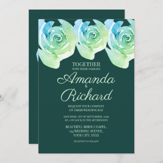 Emerald green Rustic Rose Botanical Garden Wedding Invitation