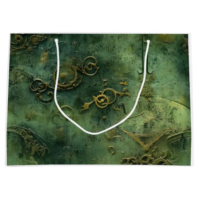 Emerald Green Rustic Steampunk Clock (10) Large Gift Bag (Front)
