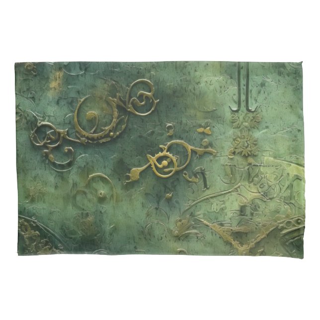 Emerald Green Rustic Steampunk Clock (10) Pillowcase (Front-Left)