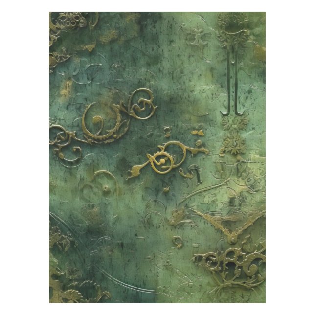 Emerald Green Rustic Steampunk Clock (10) Tablecloth (Front)