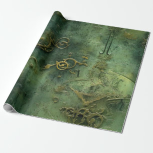 Emerald Green Rustic Steampunk Clock (10) Wrapping Paper