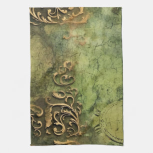 Emerald Green Rustic Steampunk Clock (11) Tea Towel