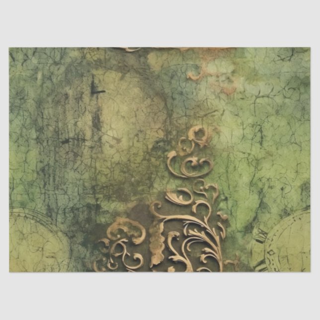 Emerald Green Rustic Steampunk Clock (11) Tissue Paper (Front)