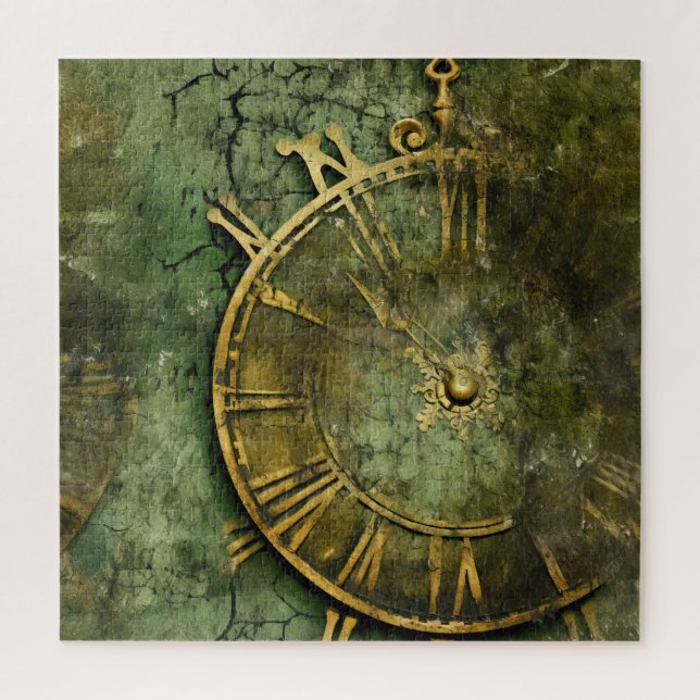 Emerald Green Rustic Steampunk Clock (12) Jigsaw Puzzle (Vertical)