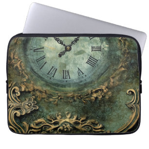 Emerald Green Rustic Steampunk Clock (1) Laptop Sleeve