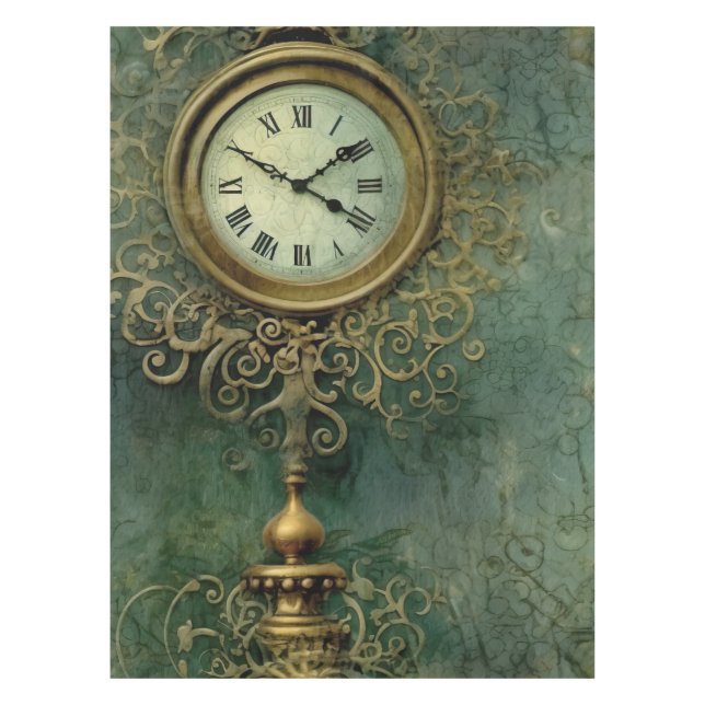 Emerald Green Rustic Steampunk Clock (2) Tablecloth (Front)