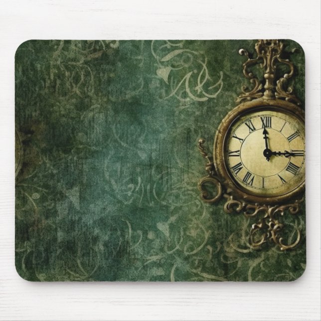 Emerald Green Rustic Steampunk Clock (3) Mouse Pad (Front)