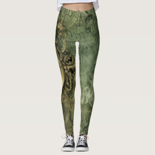 Emerald Green Rustic Steampunk Clock (4) Leggings